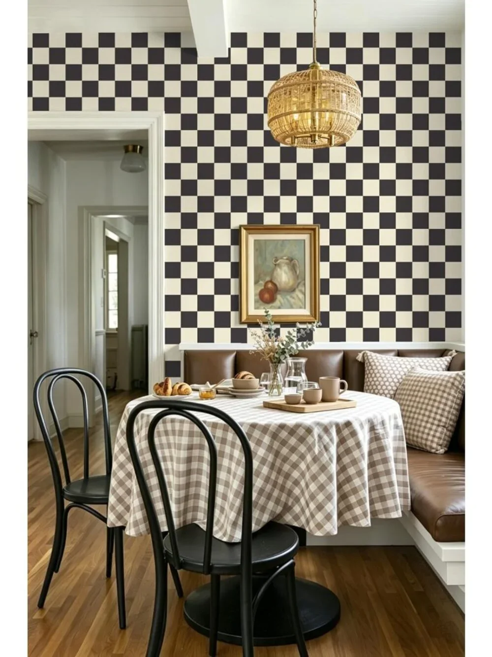 Vintage Checkered Peel and Stick Wallpaper - Black & White Plaid Removable Vinyl